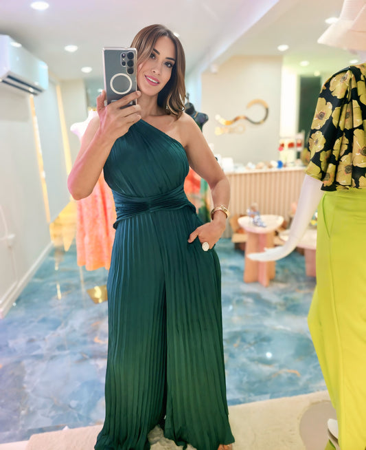 “Emerald One-Shoulder Jumpsuit”