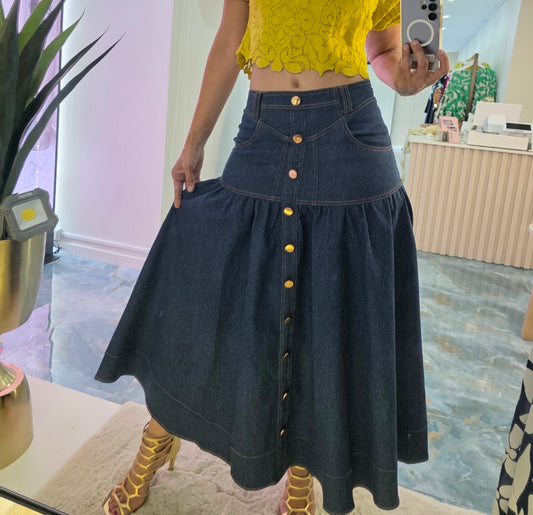 Skirt Denim Botones Dorados