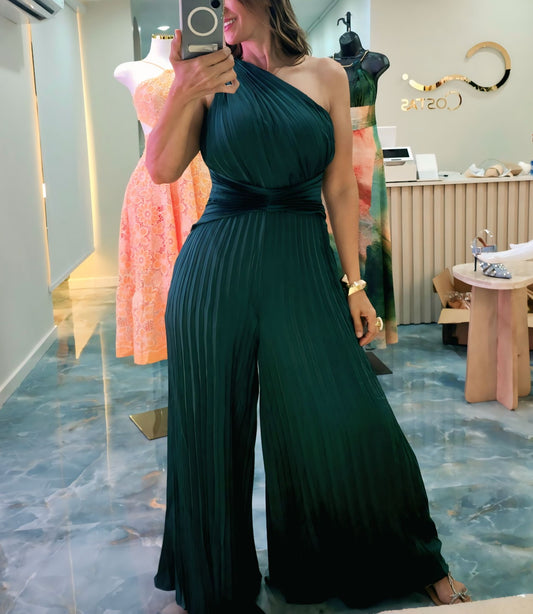 “Emerald One-Shoulder Jumpsuit”