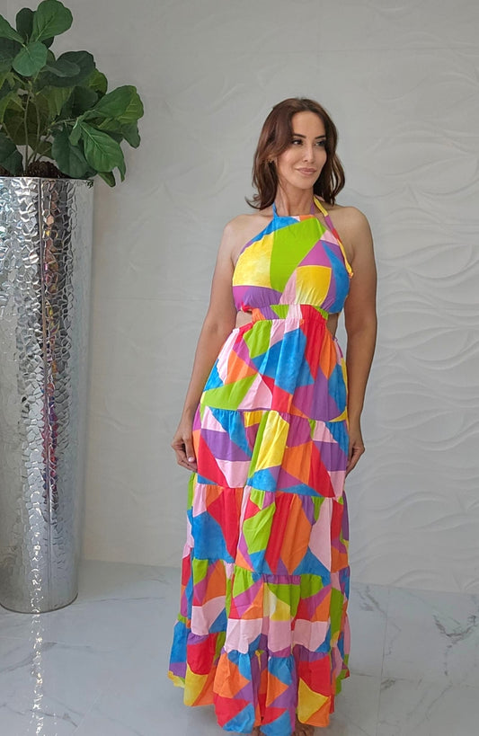 Multicolor Geo Print Maxi Dress
