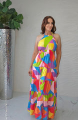 Multicolor Geo Print Maxi Dress
