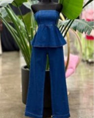 Denim Chic Peplum Set