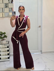Burgundy Power Chic Jumpsuit