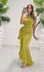 Lime Ruffle Satin