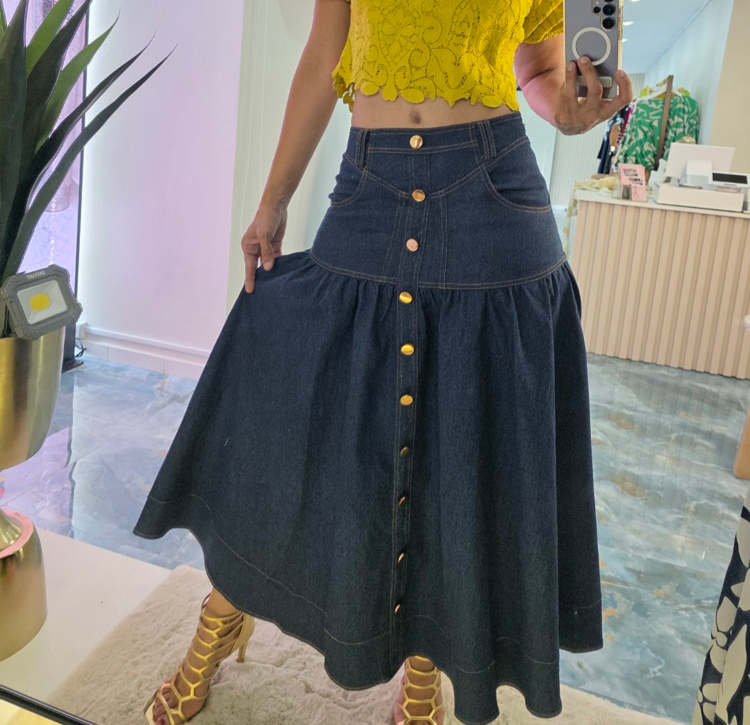 Skirt Denim Botones Dorados