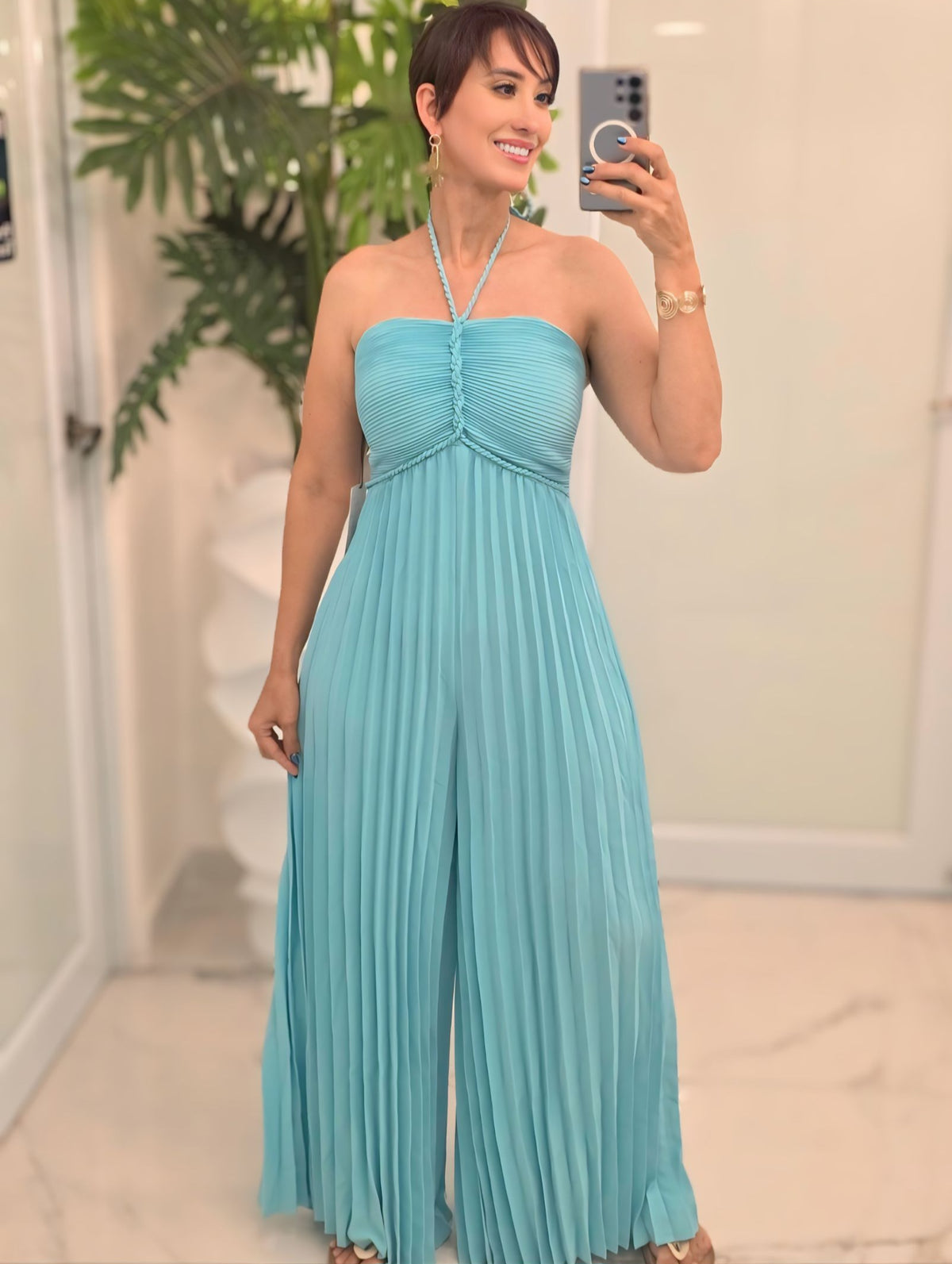 Azure Plissé Jumpsuit