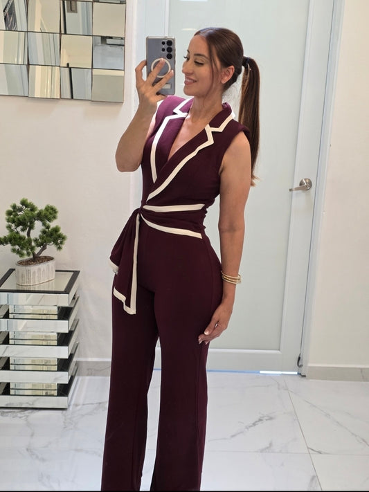 Burgundy Power Chic Jumpsuit