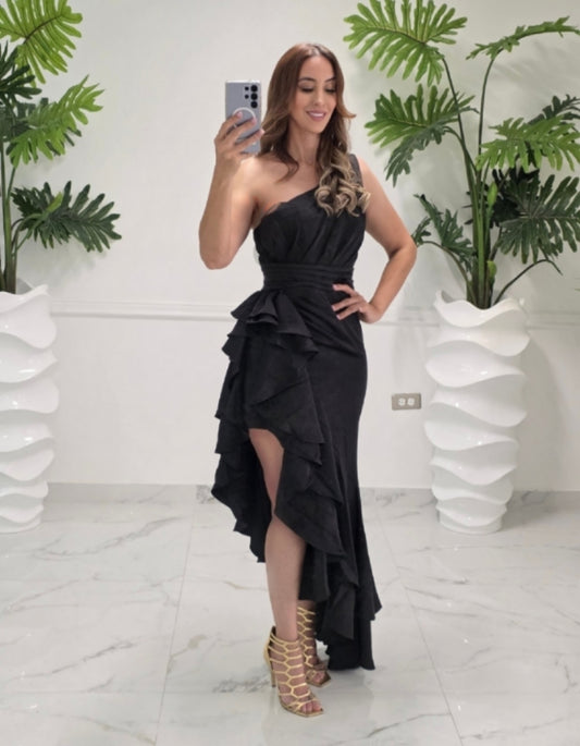 Black Royale Ruffle Gown