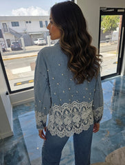 Denim Pearl Blouse
