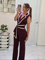 Burgundy Power Chic Jumpsuit