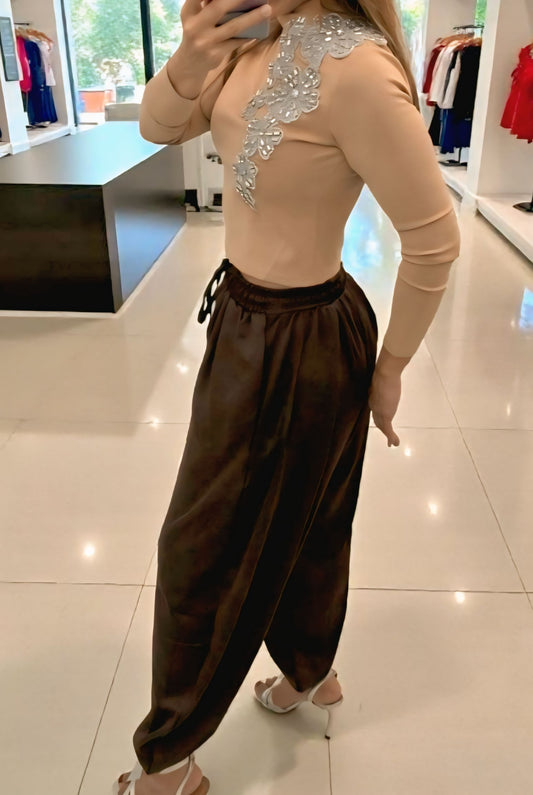 Mocha Satin Aladino Pants